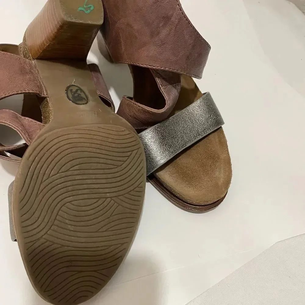 SOFFT Christine Platform Stacked Heel Leather Sandals Beta Gray Anthracite Sz 9